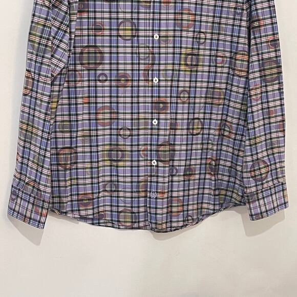 Bugatchi UOMO Button Down Dress Shirt Mens XL Purple Plaid w/ Circles Flip Cuff - Picture 8 of 10